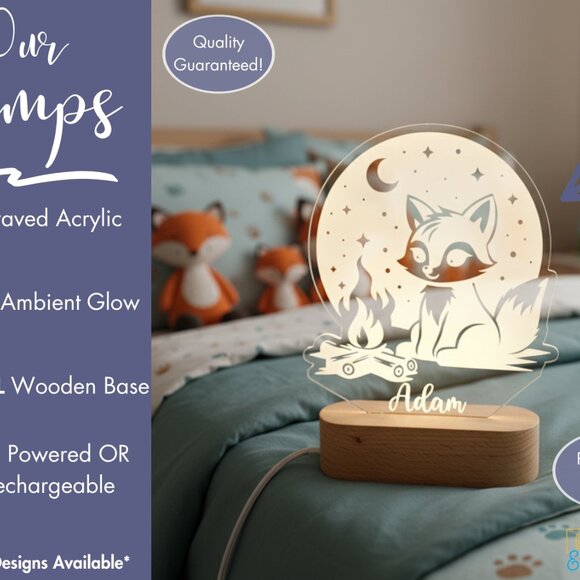 Custom Fox Night Light – Personalized LED Bedroom Lamp Decor - Picture 3 of 8